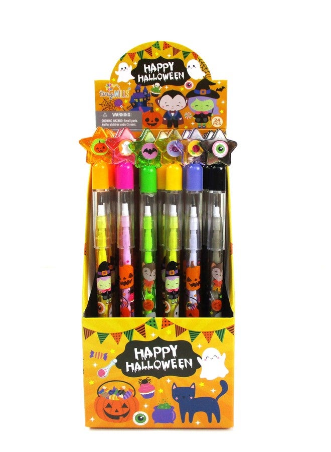 TINYMILLS Halloween Stackable Pencils for Kids - 24 Pack Cute Pumpkin, Ghost & Bat Designs Fun Non-Candy Classroom Prizes, Trick or Treat Party Favors, School Supplies & Goodie Bag Fillers - Image 2
